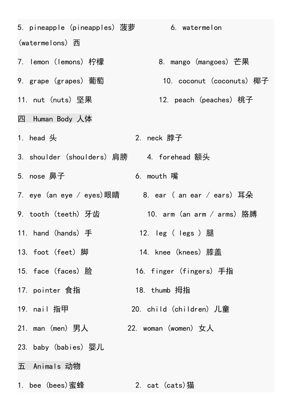 剑桥少儿英语一级分类词汇总结（328个）_第2页