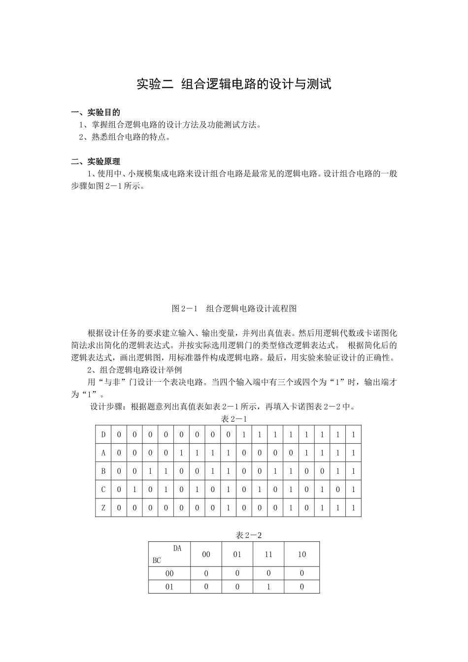 实验二组合逻辑电路的设计与测试_第1页
