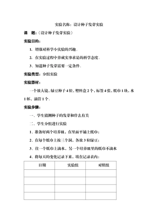 实验名称：设计种子发芽实验