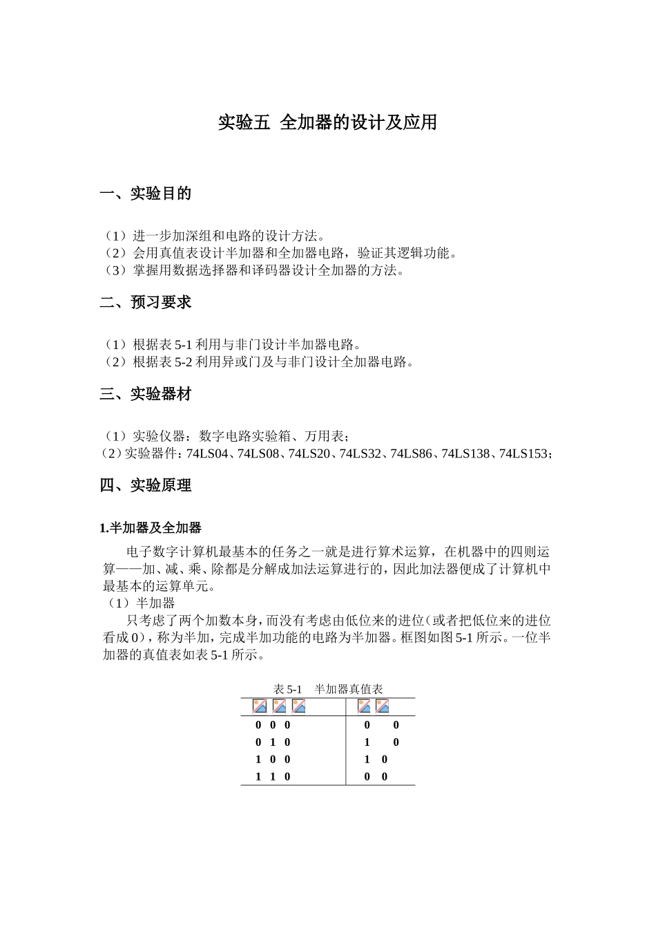 实验五全加器的设计及应用_第1页