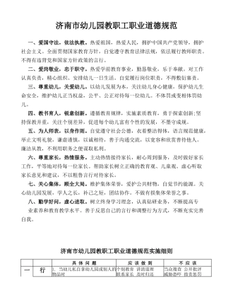 济南市幼儿园教职工职业道德规范