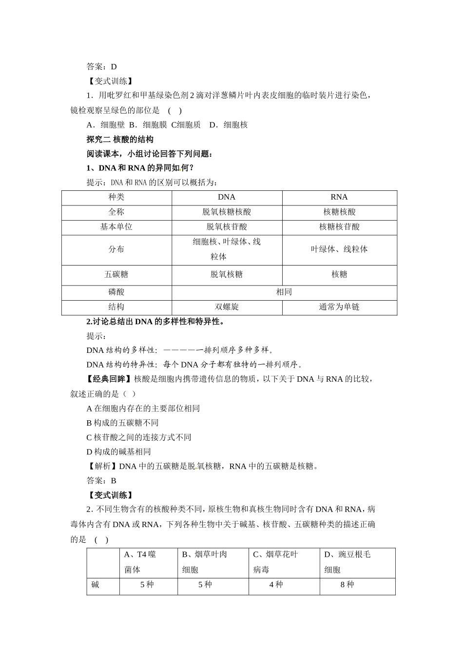 人教版必修一2.3传信息的携带者——核酸学案_第3页