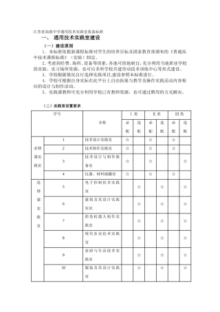 江苏省高级中学通用技术实践室装备标准