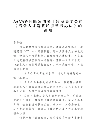 集团公司后备人才选拔培养暂行办法