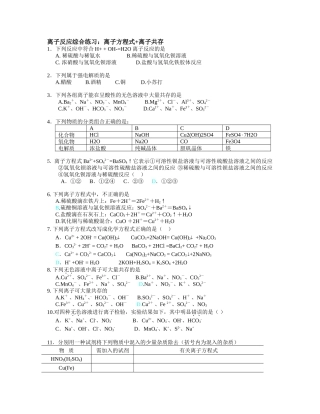 离子反应综合练习：离子方程式+离子共存