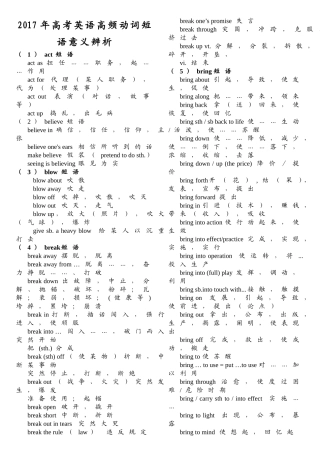 年高考英语高频动词短语意义辨析