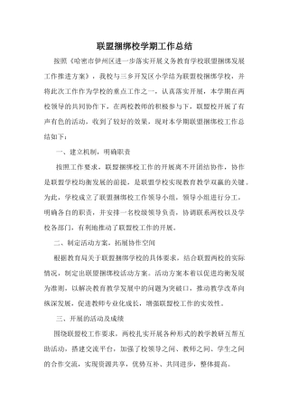 联盟捆绑校学期工作总结