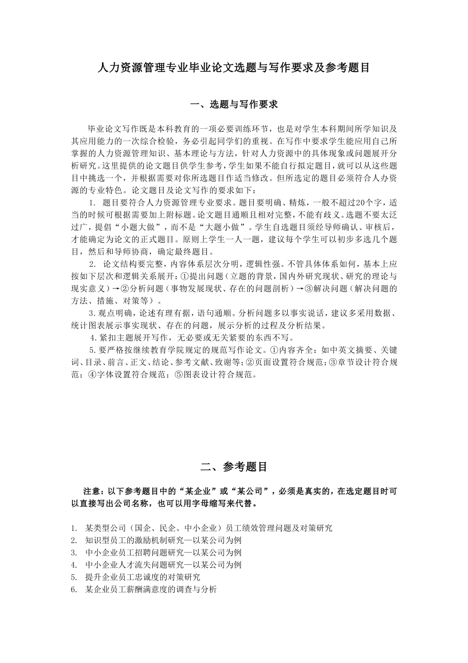 人力资源管理专业毕业论文选题与写作要求及参考题目_第1页