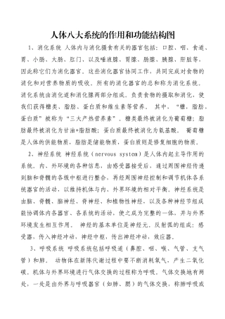 人体八大系统的作用和功能结构图