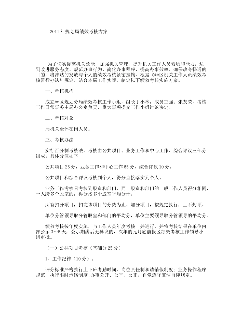 年规划局绩效考核方案_第1页