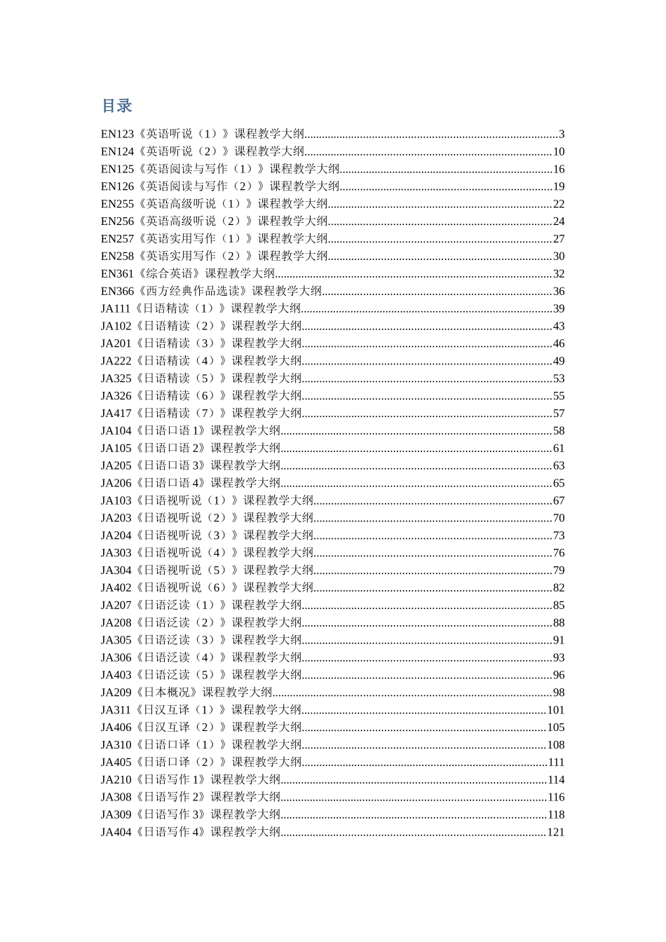 日语专业课程教学大纲_第2页