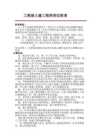 工程部土建工程师岗位职责