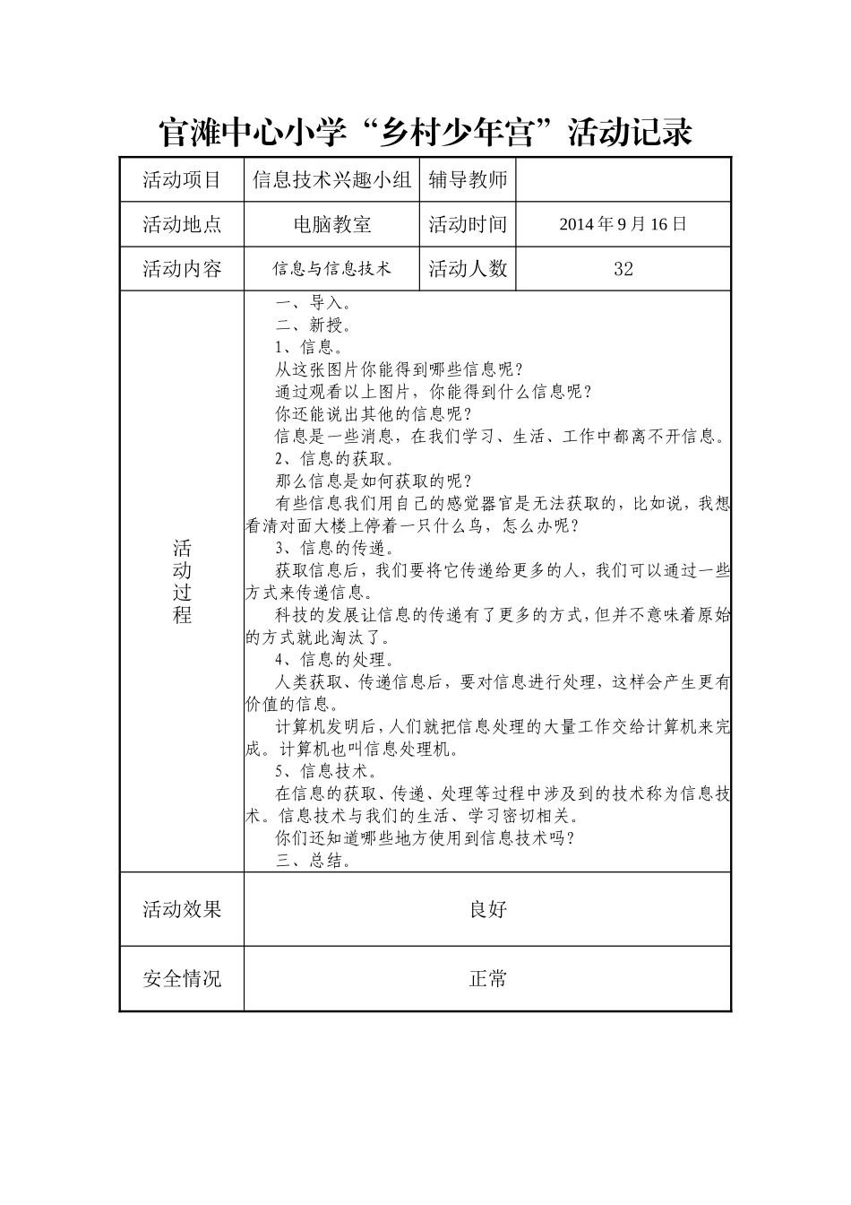 官滩中心小学“乡村少年宫”活动记录_第1页