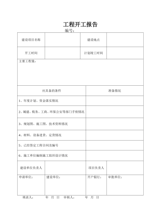 工程开工报告