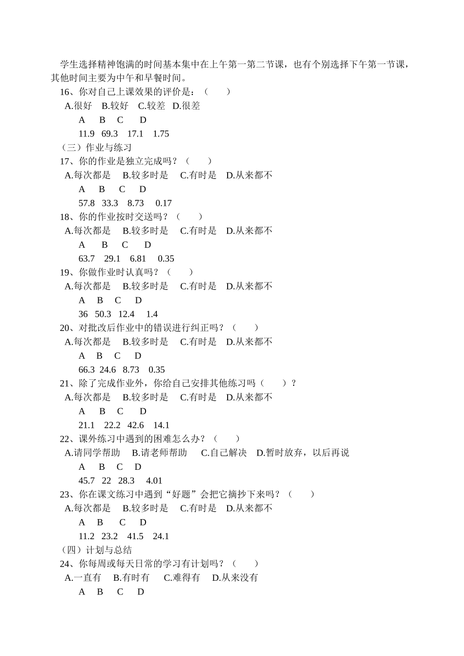 光明学校学生学习习惯问卷调查统计分析报告_第3页