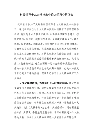 科级领导十九大精神集中轮训学习心得体会