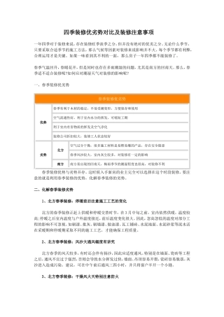 四季装修优劣势对比及装修注意事项