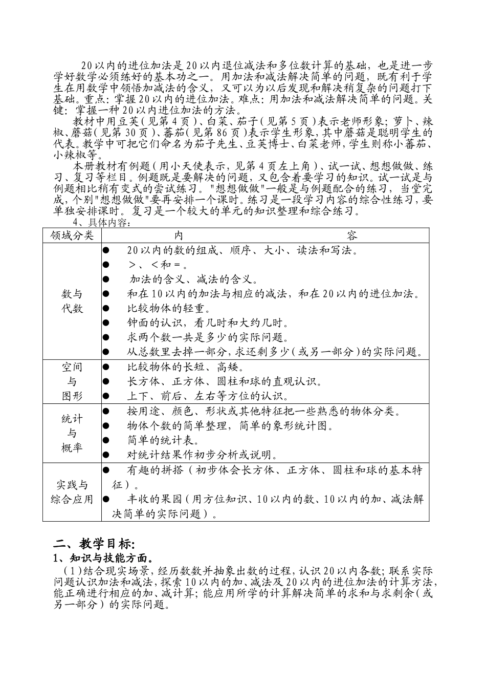 苏教国标版小学数学第一册教学计划_第2页