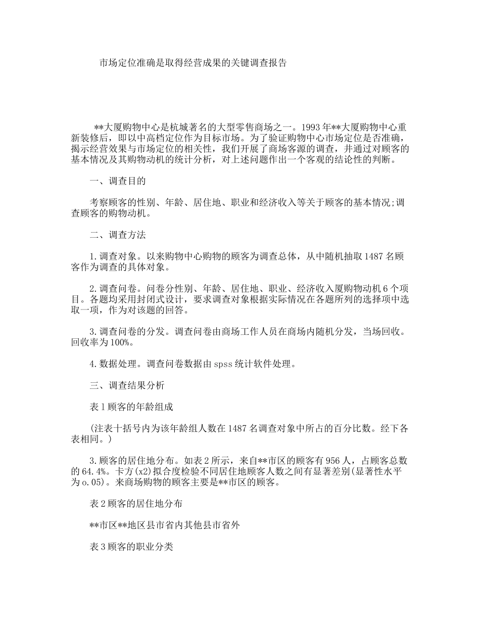 市场定位准确是取得经营成果的关键调查报告_第1页