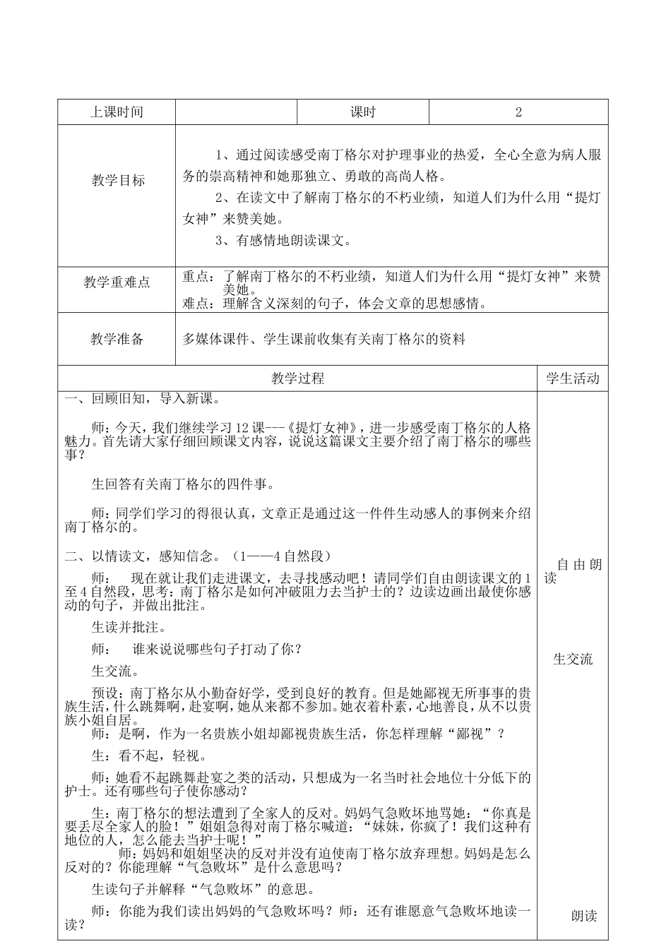 教学设计《提灯女神》语文_第2页