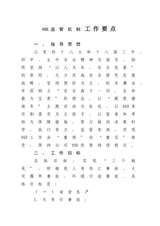 HSE监管机制工作要点