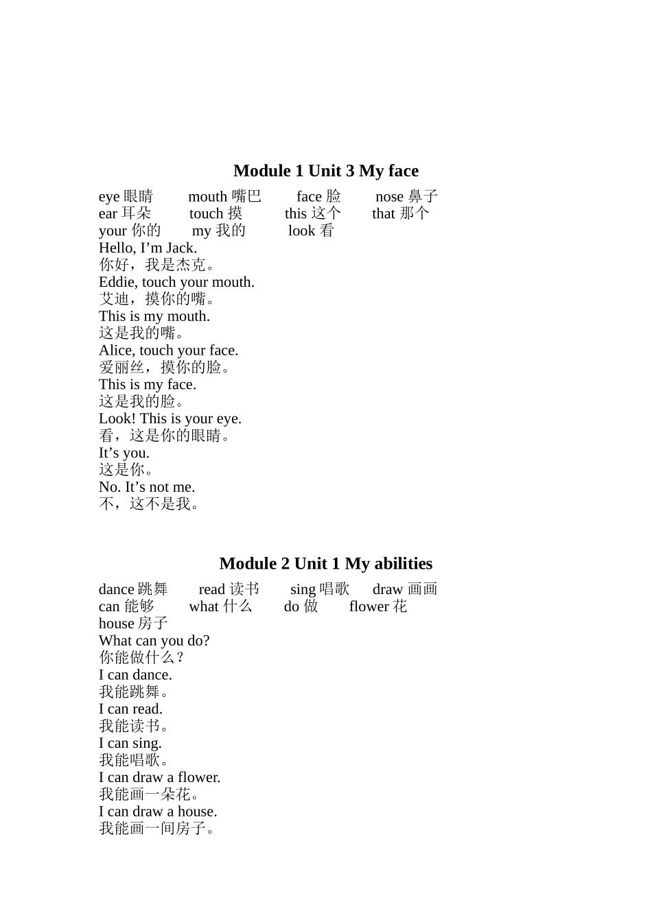 Module 1 Unit 1 Greetings 小学单词汇总_第2页