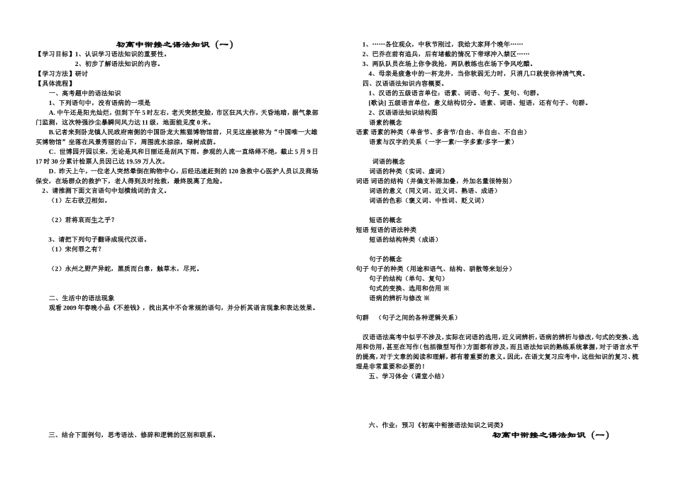 初高中衔接之语文语法知识_第1页