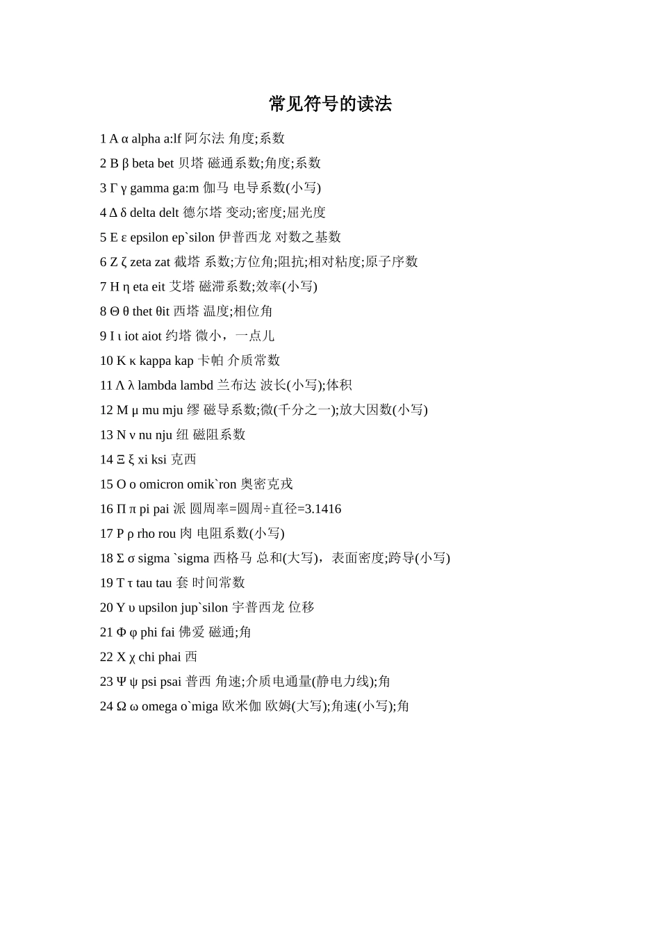 常见符号的读法  英语专业词汇_第1页