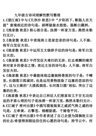 九年级古诗词理解性默写整理