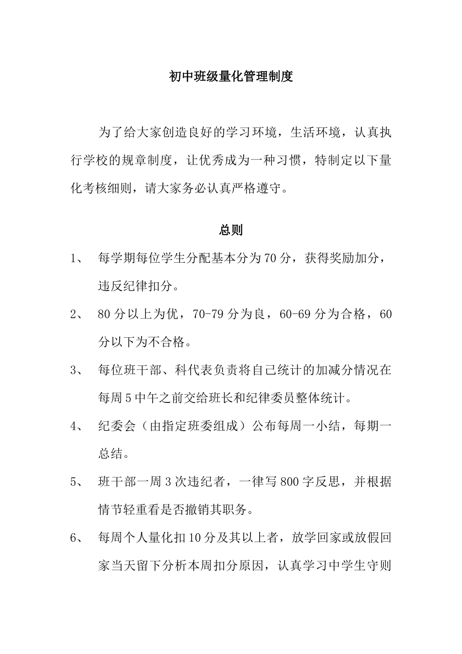 初中班级量化管理制度_第1页