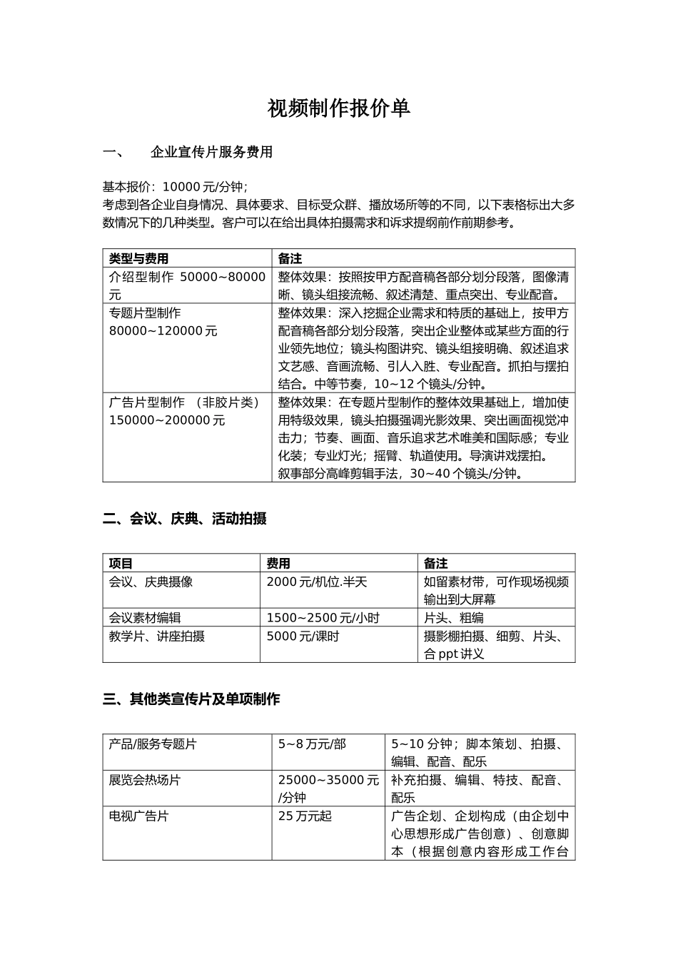 视频制作报价单_第1页