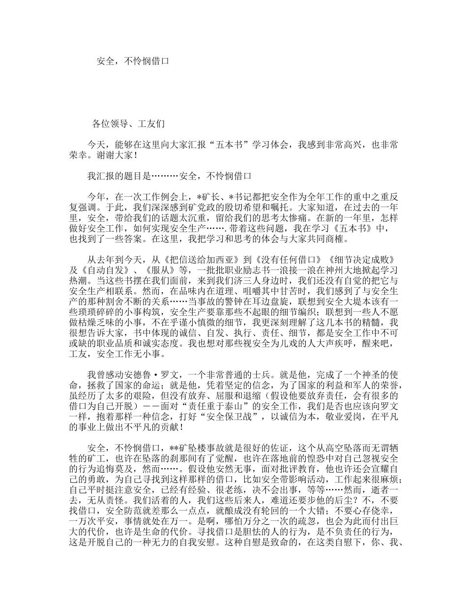 安全，不怜悯借口——演讲稿_第1页