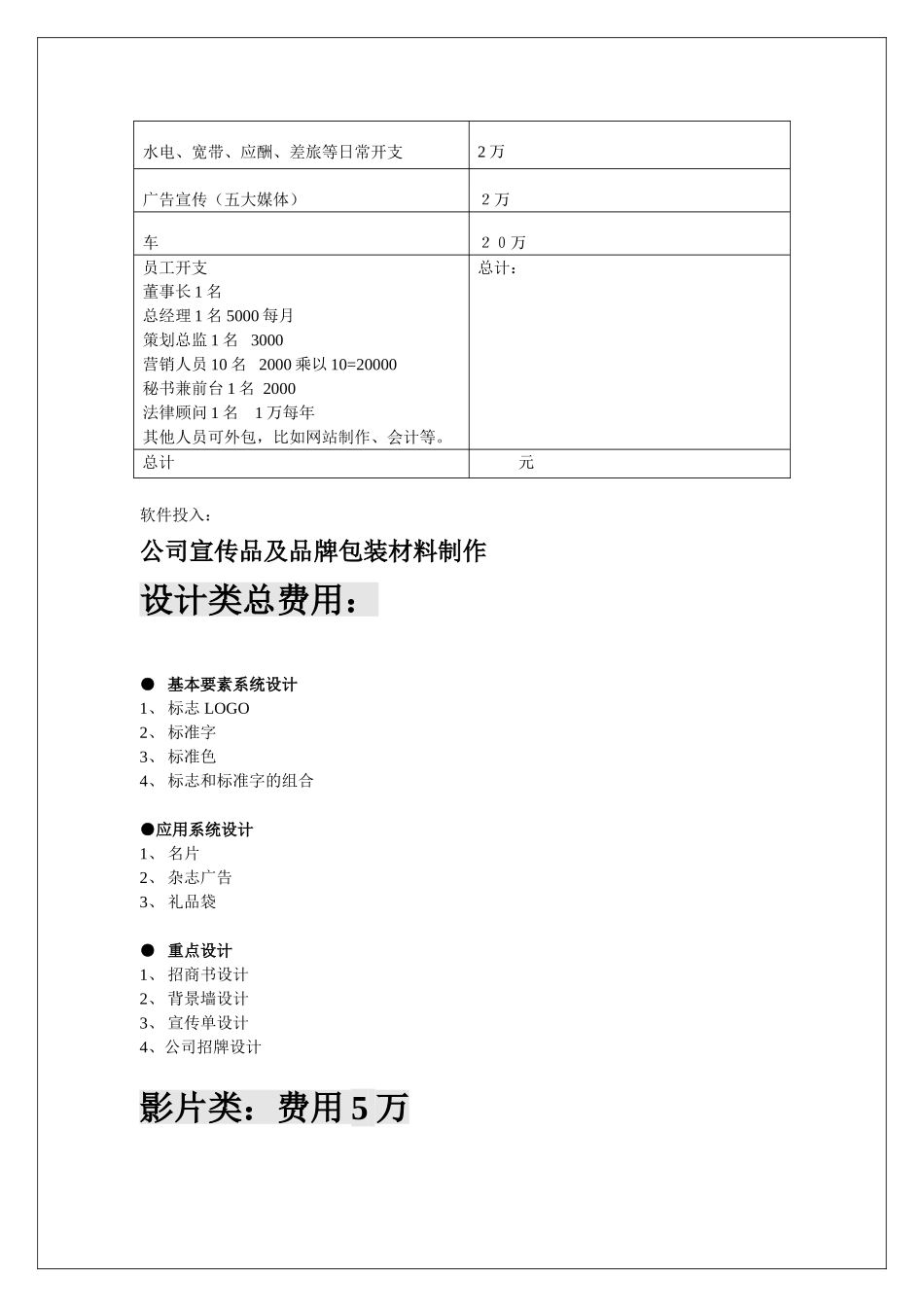 成立公司开支预算及经营安排_第3页
