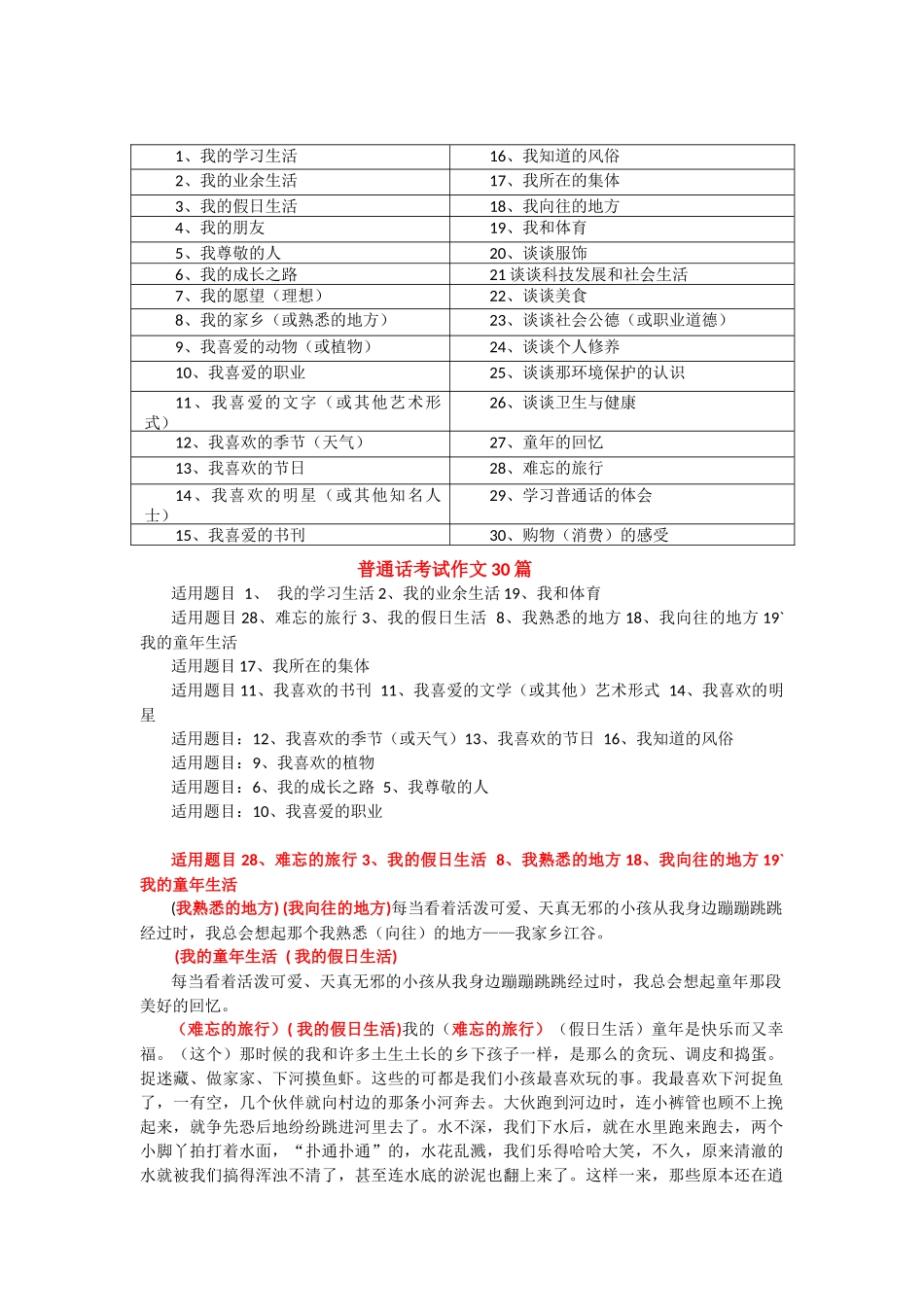 普通话考试作文30篇_第1页