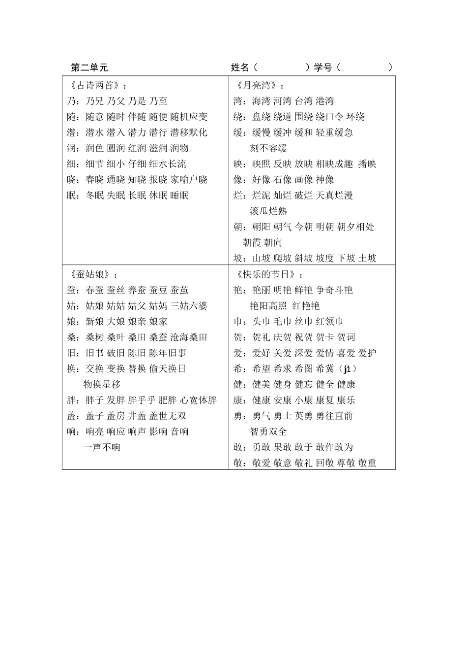 第二单元 《蚕姑娘》 生词梳理_第1页
