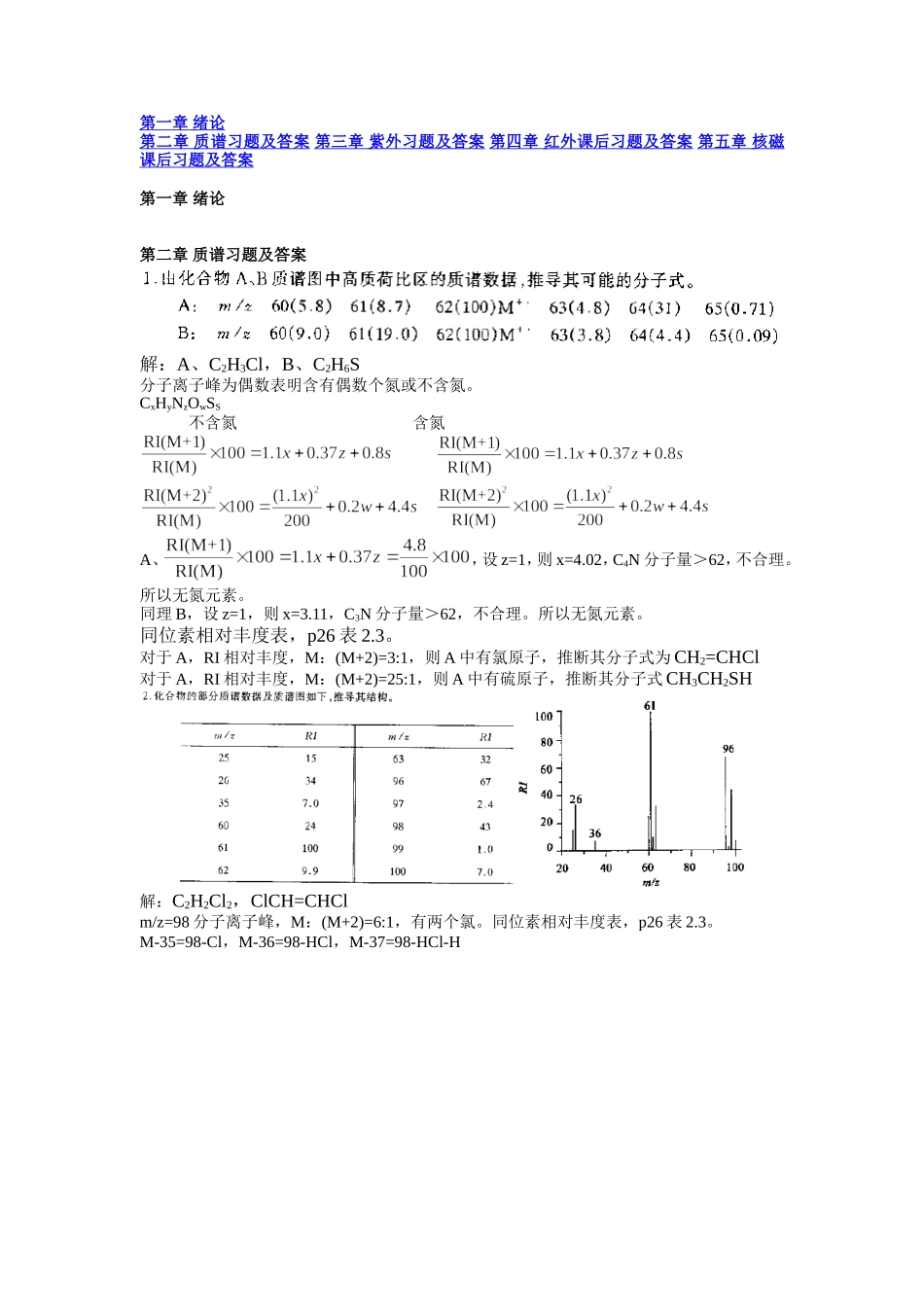 第二章质谱第三章 紫外第四章 红外第五章核磁等课后习题及答案_第1页