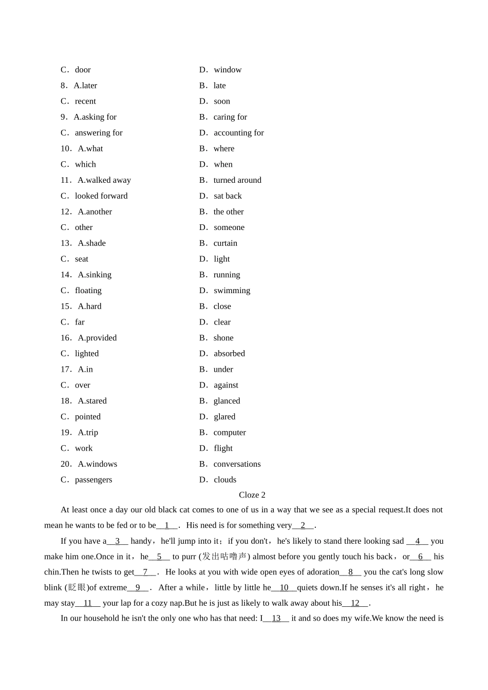高中英语完形填空测试_第2页