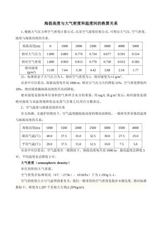 海拔高度与大气密度和温度间的换算关系