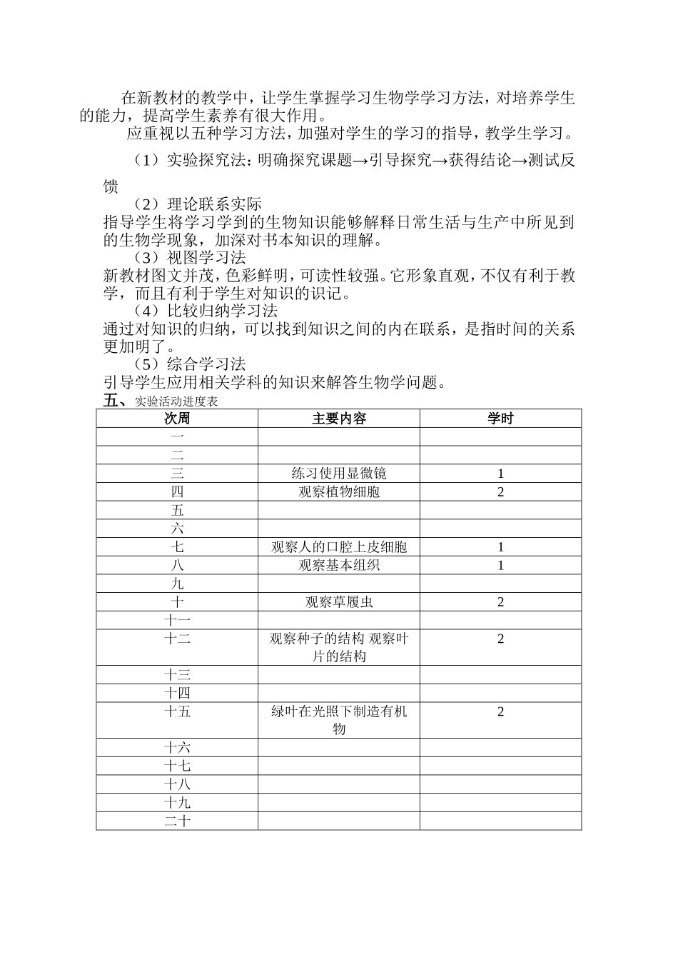 七年级上册生物学实验课教学计划_第2页