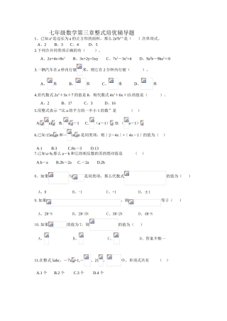 七年级数学第三章整式培优辅导题