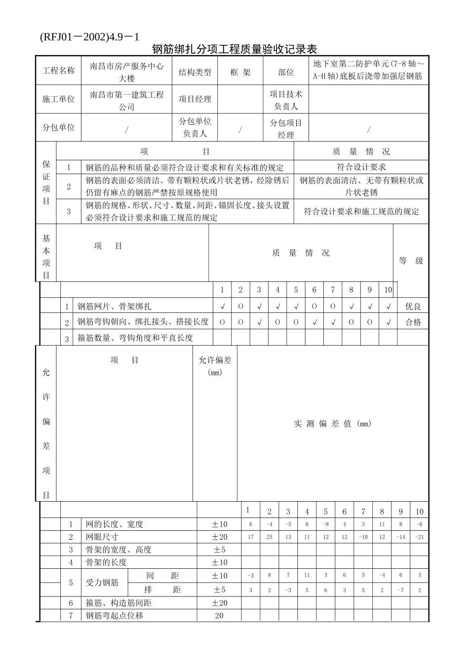 钢筋绑扎分项工程质量验收记录表_第1页
