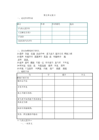第五单元复习语文 《与朱元思书》等