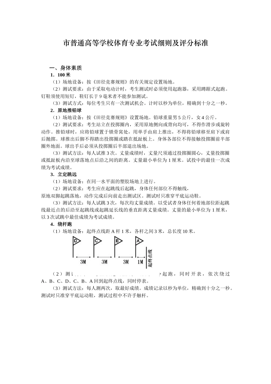 市普通高等学校体育专业考试细则及评分标准_第1页