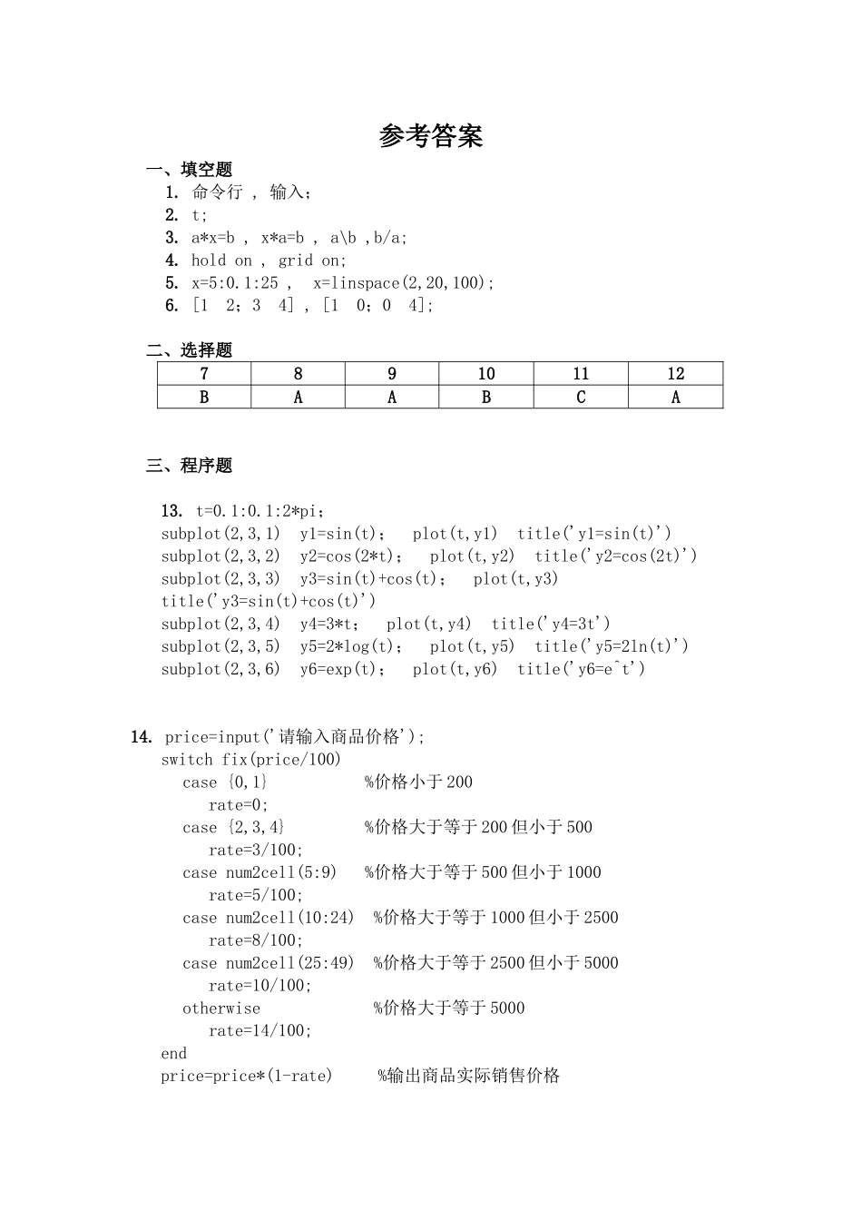 华东交通大学第一学期Matlab期末考试_第3页