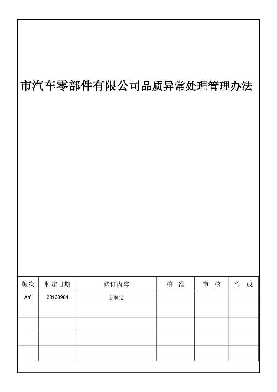 市汽车零部件有限公司品质异常处理管理办法_第1页