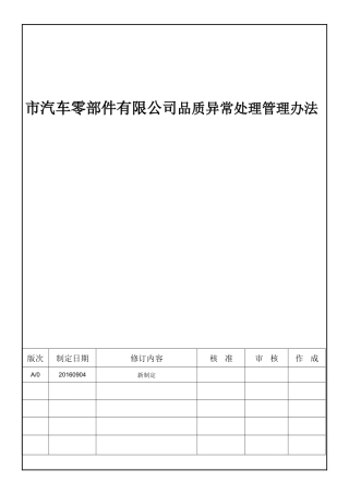 市汽车零部件有限公司品质异常处理管理办法