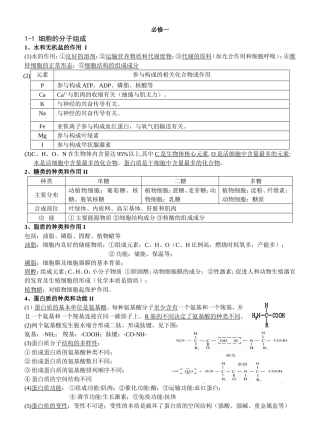 细胞的分子组成生物教学知识点汇总