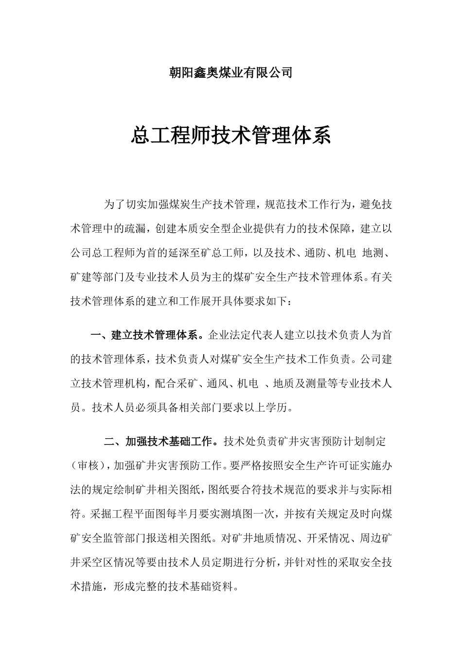 煤业有限公司总工程师技术管理体系_第1页