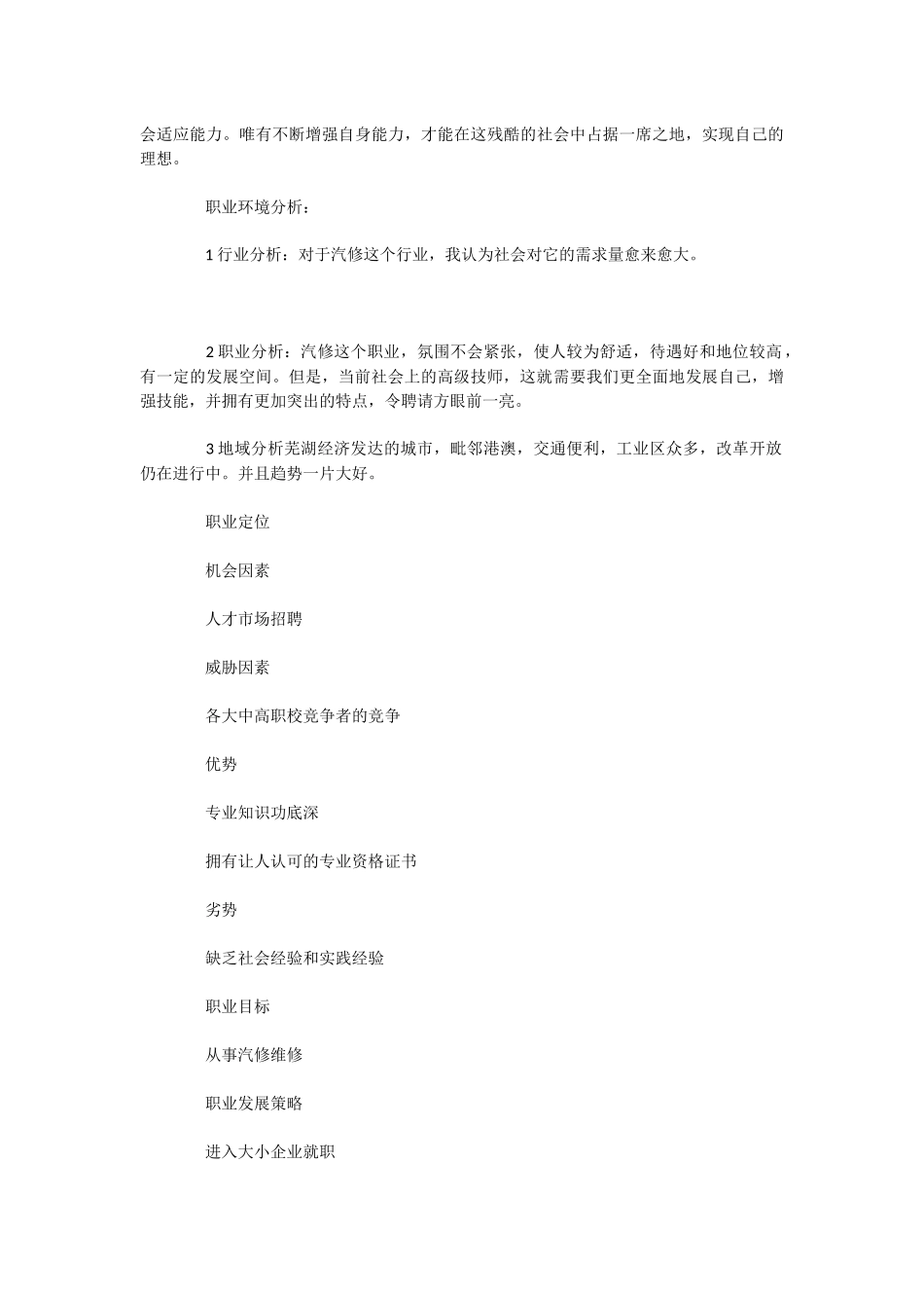 汽修学生职业生涯规划_第3页