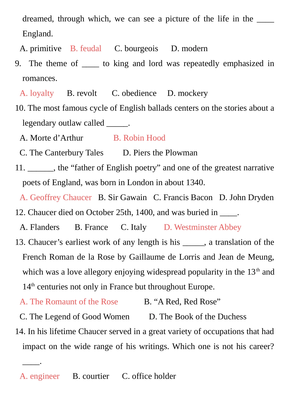 英语自考专题测试 Part One  Early and Medieval English Literature_第2页